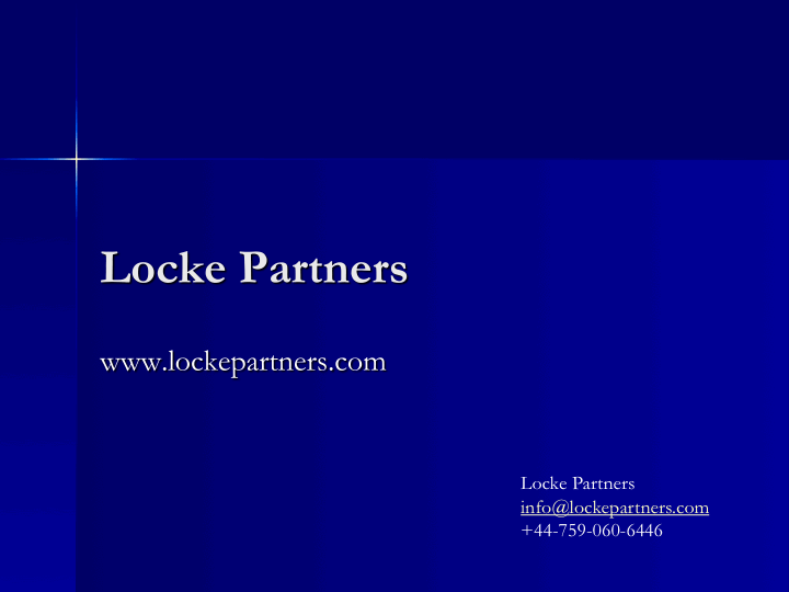 Locke Partners
info@lockepartners.com
+44-759-060-6446